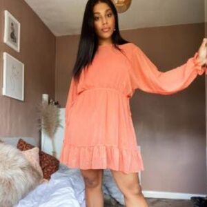 ASOS Curve batwing mini dress with drawstring waist in dobby
